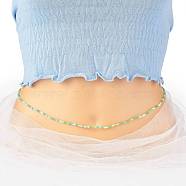 Summer Jewelry Waist Beads, Body Chain, Faceted Glass Beaded Belly Chain, Bikini Jewelry for Woman Girl, Lime Green, 31-1/2 inch(80cm), Beads: 3x2.5mm(NJEW-C00018-04)