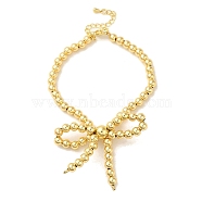 Rack Plating Round Brass Beaded Bracelets, Bowknot Charm Bracelets for Women, Long-Lasting Plated, Lead Free & Cadmium Free, Real 18K Gold Plated, 7-1/2 inch(19cm)(BJEW-K248-01G)