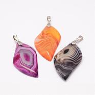 Natural Agate Big Pendants, Leaf, Dyed, with Platinum Tone Brass Findings, Mixed Color, 48~51x27~30x6mm, Hole: 7x4mm(G-K118-03-M)