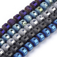 Electroplate Glass Bead Strands, Frosted, Round, Mixed Color, 4~4.5mm, Hole: 1mm, about 100pcs/strand, 15.7 inch(EGLA-S131-4mm-B)