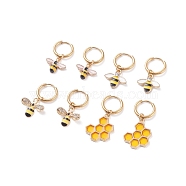 Bee Theme Enamel Dangle Hoop Earrings, Insect Drop Earrings for Women, Golden, Mixed Color, 26mm, Pin: 1mm(EJEW-JE04809)