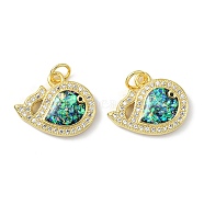 Brass Micro Pave Cubic Zirconia Pendants, with Synthetic Opal and Jump Ring, Whale, Real 18K Gold Plated, 14.5x18x4mm, Hole: 3.5mm(KK-A197-12G)