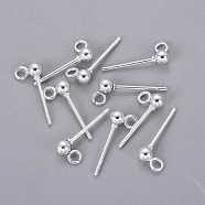 304 Stainless Steel Ball Stud Earrings Findings, with Loop, Round, Silver Color Plated, 13.5~15x5.5mm, Hole: 1.6mm, Pin: 0.7mm(STAS-P227-17S)