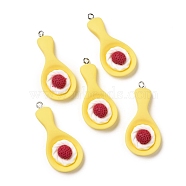 Opaque Resin Pendants, with Platinum Tone Iron Loops, Imitation Food, Spoon, Yellow, 42x18.5x6mm, Hole: 2mm(RESI-G032-F04)