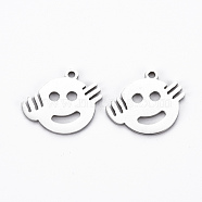 201 Stainless Steel Pendants, Cut, Flat Round with Expression, Stainless Steel Color, 14x17x1mm, Hole: 1.4mm(STAS-Q240-071P)