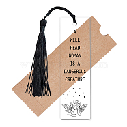 Acrylic Bookmarks, with Polyester Tassel Decorations, Rectangle Bookmarks, Quote A Well Read Woman Is A Dangerous Creature, Angel & Fairy Pattern, 118x35x2.5mm, Hole: 5mm(AJEW-WH0387-004)