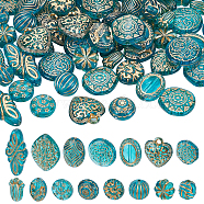 Elite Jewelry Making Finding Kit, Including Plating Acrylic Rhombus & Oval & Flower & Rondelle Beads and Heart Pendants, Dark Cyan, 90Pcs/box(PACR-PH0001-06)