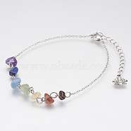 Chakra Jewelry, Natural Gemstone Chip Anklets, with Brass Chains and Lobster Claw Clasps, 9 inch(230mm)(AJEW-AN00218)