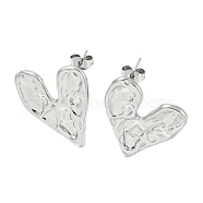 304 Stainless Steel Stud Earrings, Heart, Stainless Steel Color, 26x21.5mm(EJEW-R157-07P)