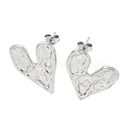 Non-Tarnish 304 Stainless Steel Stud Earrings, Heart, Stainless Steel Color, 26x21.5mm(EJEW-R157-07P)