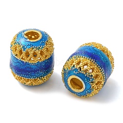 Rack Plating Brass Enamel European Beads, Large Hole Beads, Cadmium Free & Lead Free, Column, Real 18K Gold Plated, Long-Lasting Plated, Royal Blue, 17.5x14mm, Hole: 4mm(KK-P276-33G)