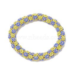Glass Seed Braided Flower Beaded Stretch Bracelet for Women, Champagne Yellow, Inner Diameter: 2 inch(5cm)(BJEW-MZ00034)