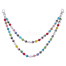 1Pc Polymer Clay Rhinestone Disc Ball and Round Acrylic Beaded Double Layer Pants Chains, with Alloy Clasps, Platinum, Colorful, 435mm(AJEW-BM0001-27)