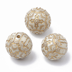 Plating Acrylic Beads, Metal Enlaced, Round, Golden Plated, Old Lace, 14mm, Hole: 1mm(X-PACR-T001-08)