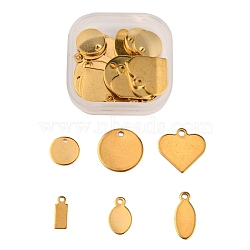 30Pcs 6 Style Ion Plating(IP) 304 Stainless Steel Charms, Stamping Blank Tag, Flat Round & Heart & Rectangle & Oval, Golden, 5pcs/style(STAS-FS0001-13G)