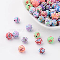 8mm Handmade Polymer Clay Beads, Round, Mixed Color(X-FM198Y)