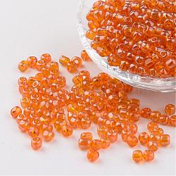 Round Glass Seed Beads, Trans. Colours Lustered, Gold, Size: about 4mm in diameter, hole: 1.5mm, about 496pcs/50g(X-SEED-A006-4mm-109)