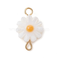 Natural Freshwater Shell Connector Charms, Flower Links with Golden Tone 304 Stainless Steel Loops, WhiteSmoke, 16x10x2.5mm, Hole: 2mm(PALLOY-JF02443)