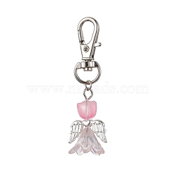 Angel Glass Pendant Decorations, with Alloy Swivel Lobster Claw Clasps, Pearl Pink, 63mm(HJEW-JM01627-05)