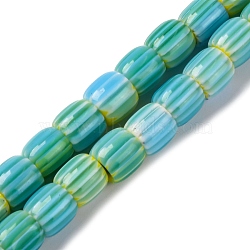 Handmade Lampwork Beads Strands, Rarrel, Turquoise, 8x7.5mm, Hole: 1.2mm, about 47pcs/strand, 14.69''(37.3cm)(LAMP-K041-01B-23)