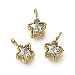 304 Stainless Steel Micro Pave Cubic Zirconia Charms, Gold, Star, 8.5x6x3mm, Hole: 1.8mm(STAS-U027-02G-01)