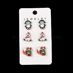 Christmas Theme Wood Stud Earrings, with Steel Needle for Women, Mixed Shapes, Platinum, Mixed Color, 14~14.5x12~14.5mm(EJEW-U016-06P-02)