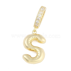 Brass Micro Pave Clear Cubic Zirconia Pendants, Long-Lasting Plated, letters, Letter S, 19.5x12x4.5mm, Hole: 8.5x5.5mm(KK-M289-01S-G)