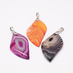 Natural Agate Big Pendants, Leaf, Dyed, with Platinum Tone Brass Findings, Mixed Color, 48~51x27~30x6mm, Hole: 7x4mm(G-K118-03-M)