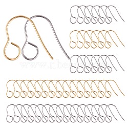 100Pcs 2 Colors 316 Surgical Stainless Steel Earring Hooks, Ear Wire, with Horizontal Loops, Golden & Stainless Steel Color, 18x15mm, Hole: 6mm(JX216A)