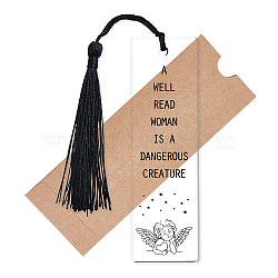 Acrylic Bookmarks, with Polyester Tassel Decorations, Rectangle Bookmarks, Quote A Well Read Woman Is A Dangerous Creature, Angel & Fairy Pattern, 118x35x2.5mm, Hole: 5mm(AJEW-WH0387-004)