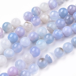 Natural Striped Agate/Banded Agate Beads Strands, Dyed & Heated, Round, Pale Turquoise, 10mm, Hole: 1.4mm, about 37pcs/strand, 15 inch(38cm)(G-I261-C01-10mm)