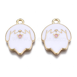 Alloy Pendants, with Enamel, Cadmium Free & Lead Free, Light Gold, Dog, White, 20x14.5x3mm, Hole: 2mm(ENAM-S119-078C-RS)