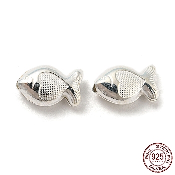 925 Sterling Silver Beads, Fish, Silver, 7x11x4.5mm, Hole: 1.5mm