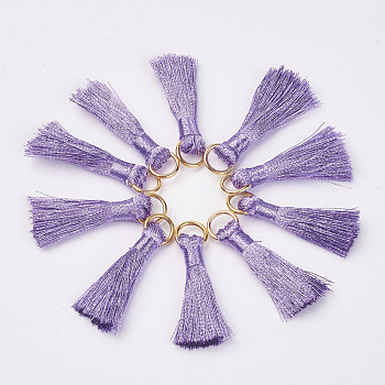 Cannetille Nylon Tassel Pendant Decorations, with Iron Findings, Golden, Purple, 30~32x7x4mm, Hole: 4x5mm