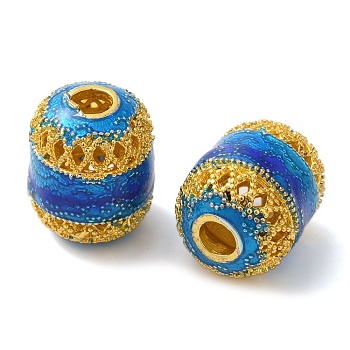 Rack Plating Brass Enamel European Beads, Large Hole Beads, Cadmium Free & Lead Free, Column, Real 18K Gold Plated, Long-Lasting Plated, Royal Blue, 17.5x14mm, Hole: 4mm