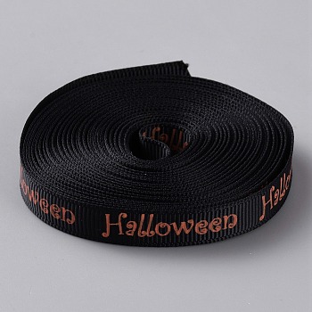 Halloween Polyester Ribbons, Costume Accessories, Word, 3/8 inch(10mm), about 5.00 Yards(4.57m)/Roll