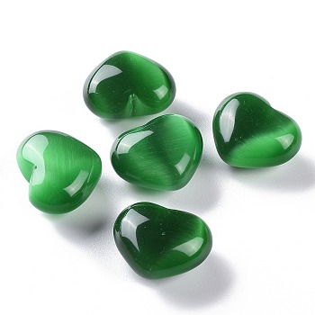 Cat Eye Beads, No Hole Beads, Heart, Green, 25x30x15mm