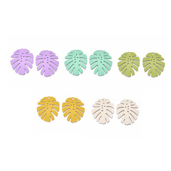 Spray Painted Iron Pendants, Tropical Leaf Charms, Monstera Leaf, Mixed Color, 36x31.5x1mm, Hole: 1.5mm