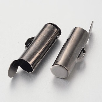 Brass Slide On End Clasp Tubes,  Slider End Caps, Gunmetal, 13.5x4.5mm, Hole: 1mm, Inner Diameter: 2mm