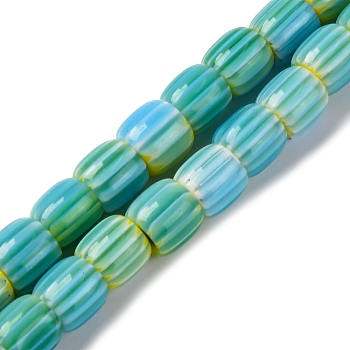 Handmade Lampwork Beads Strands, Rarrel, Turquoise, 8x7.5mm, Hole: 1.2mm, about 47pcs/strand, 14.69''(37.3cm)