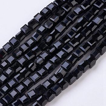 Glass Bead Strands, Faceted, Cube, Black, 4~5x4~5x4~5mm, Hole: 1mm, 98~100pcs/strand, 40~43cm