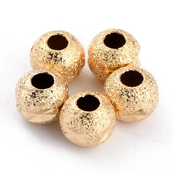 Brass Spacer Beads, Long-Lasting Plated, Round, Real 24K Gold Plated, 4x3.5mm, Hole: 1.5mm
