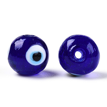 Handmade Lampwork Beads, Evil Eye, Round, Dark Blue, 16x15mm, Hole: 2mm