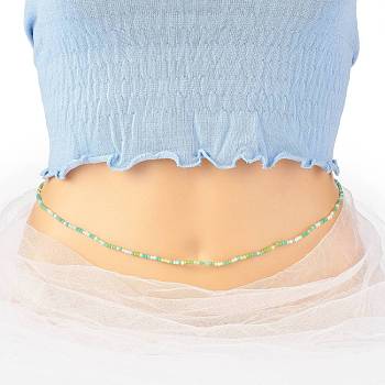 Summer Jewelry Waist Beads, Body Chain, Faceted Glass Beaded Belly Chain, Bikini Jewelry for Woman Girl, Lime Green, 31-1/2 inch(80cm), Beads: 3x2.5mm