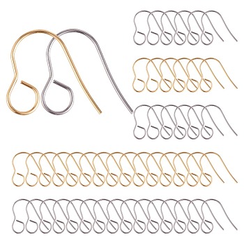 100Pcs 2 Colors 316 Surgical Stainless Steel Earring Hooks, Ear Wire, with Horizontal Loops, Golden & Stainless Steel Color, 18x15mm, Hole: 6mm