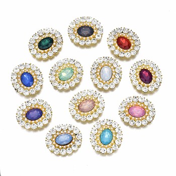 Alloy Cabochons, with Rhinestone, Cadmium Free & Lead Free, Faceted, Mixed Color, Oval, Rose Gold, 30x26.5x5.5mm