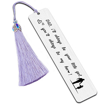 Fingerinspire Dad Rectangle Bookmark for Reader, Stainless Steel Bookmark with Big Nylon Tassel, Word, 125x26mm