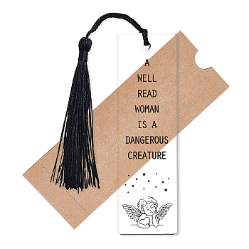 Acrylic Bookmarks, with Polyester Tassel Decorations, Rectangle Bookmarks, Quote A Well Read Woman Is A Dangerous Creature, Angel & Fairy Pattern, 118x35x2.5mm, Hole: 5mm