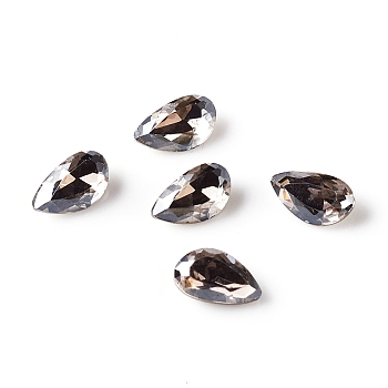 Glass Rhinestone Cabochons, Pointed Back & Back Plated, Faceted, Right Teardrop, Satin, 4.5x7.5x3mm