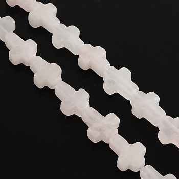 Natural Rose Quartz Stone Bead Strands, Cross, Misty Rose, 16~17x12~13x4~6mm, Hole: 1mm, about 25pcs/strand, 16.1 inch